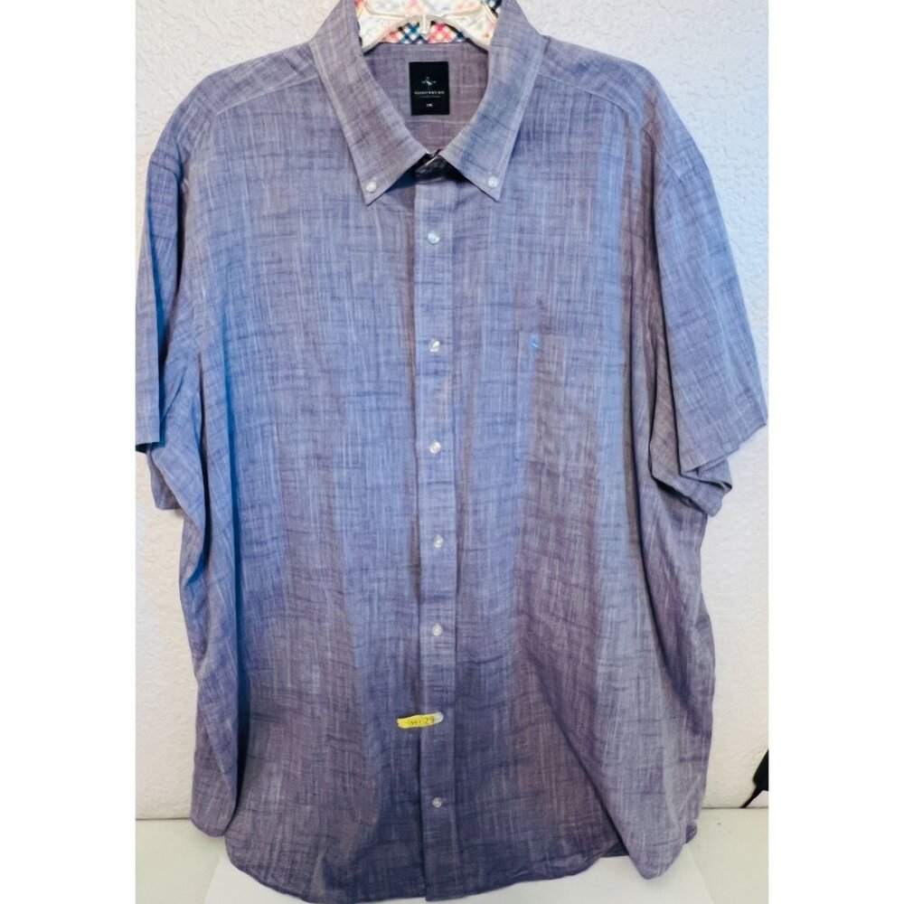 Tailorbyrd Mens 2XL SS Shirt Blue Plaid Accents 100% Cotton Button-Down Colla
